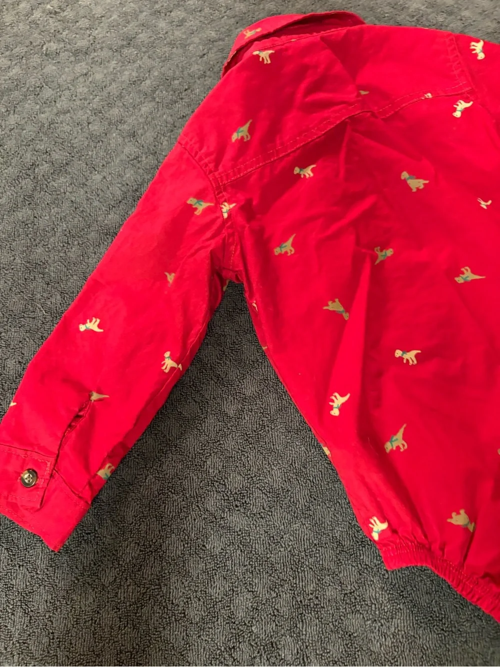 Carter's Red Button-Up One-Piece with‎ Dino Accents Size 18 months